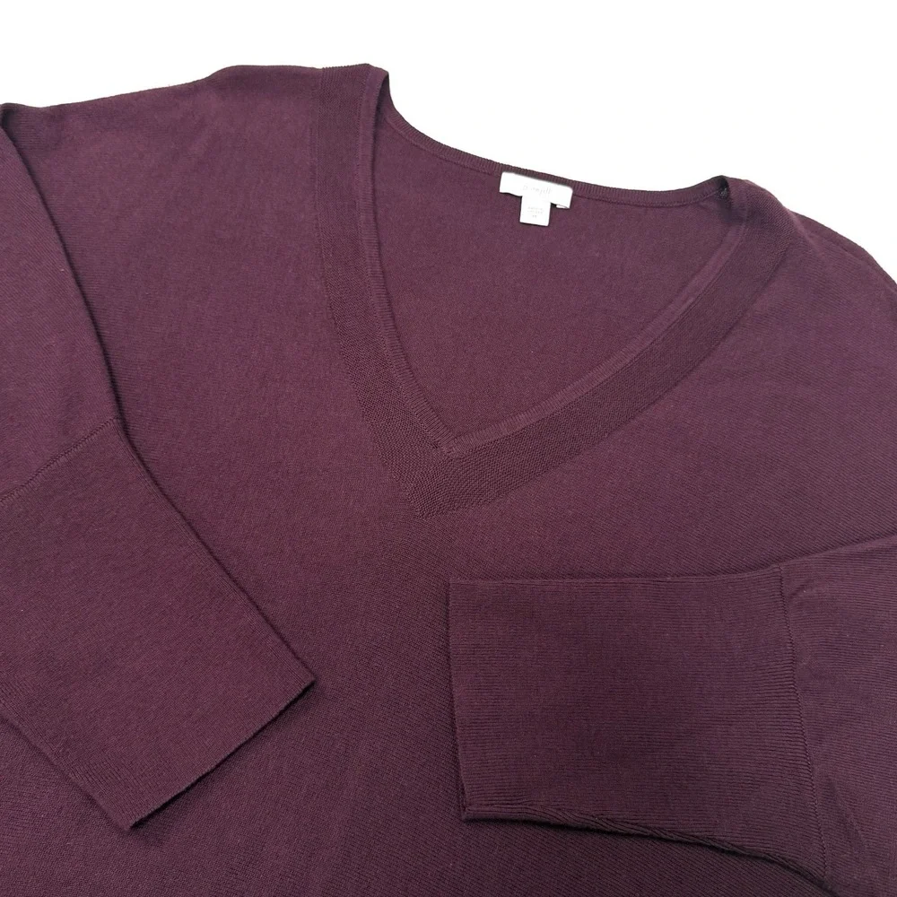 J Jill PURE JILL Sweater Tunic Sz XS Burgundy V-Neck Oversized‎ Top 3/4 Sleeves